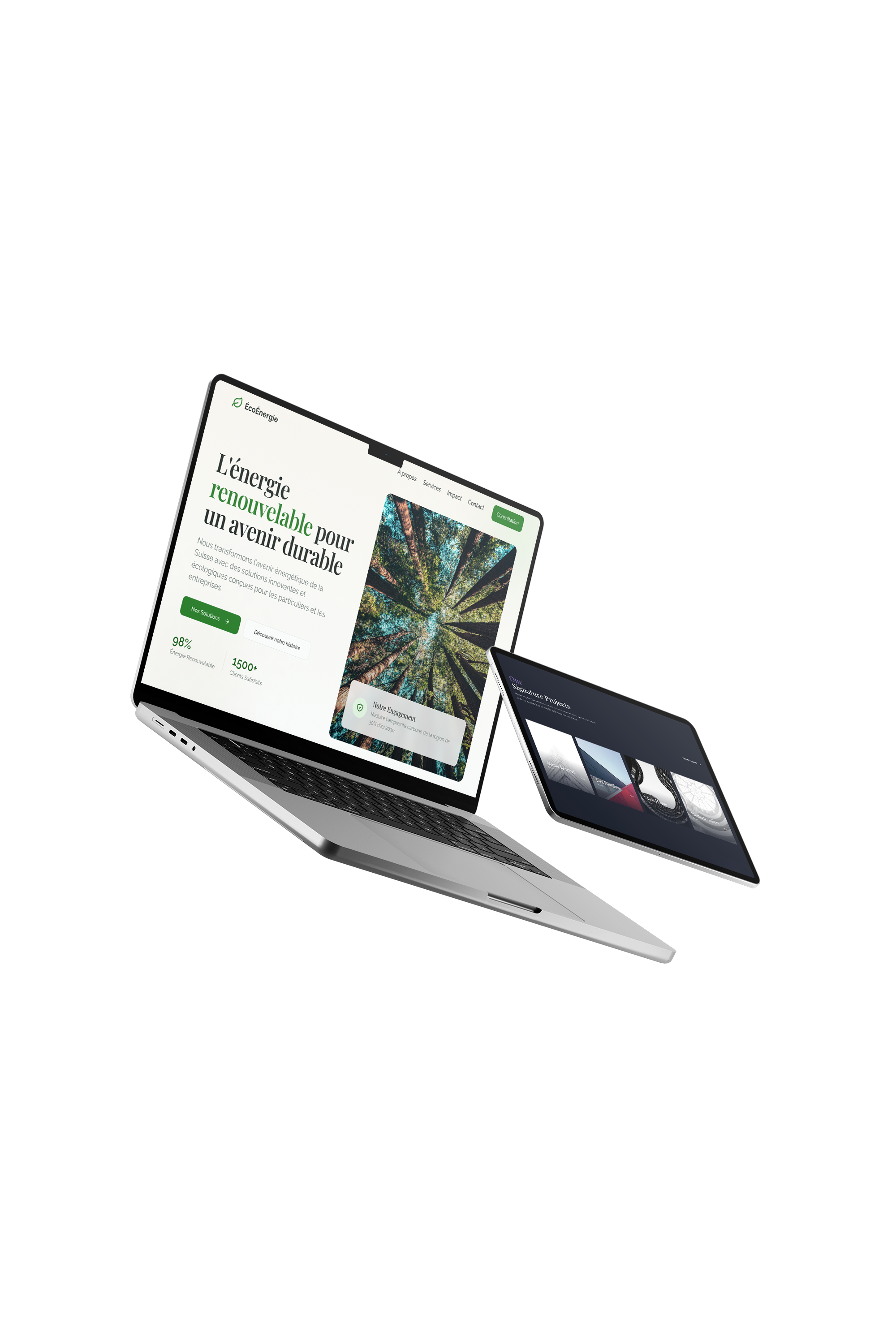 Floating MacBook and iPad Pro showing responsive website design